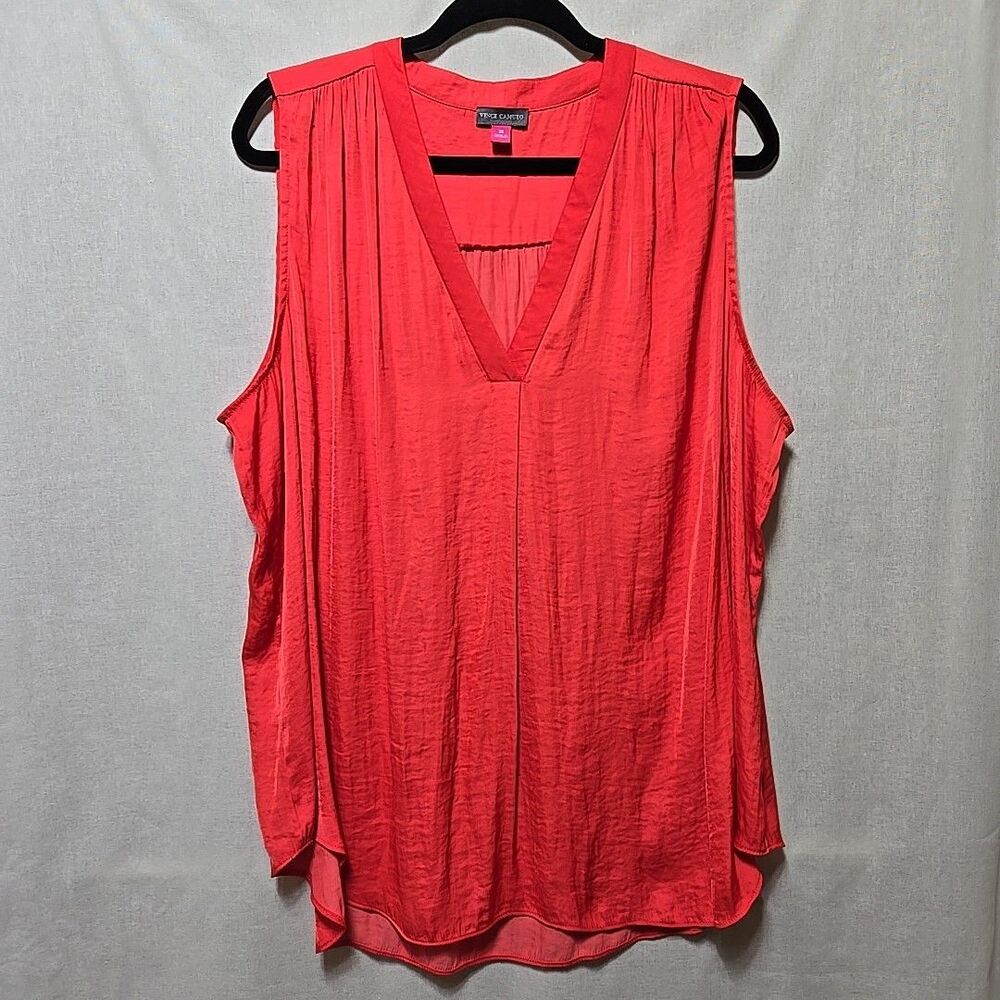 Vince Camuto Sleeveless Tunic Top Womens Size 3X Red V Neck Polyester